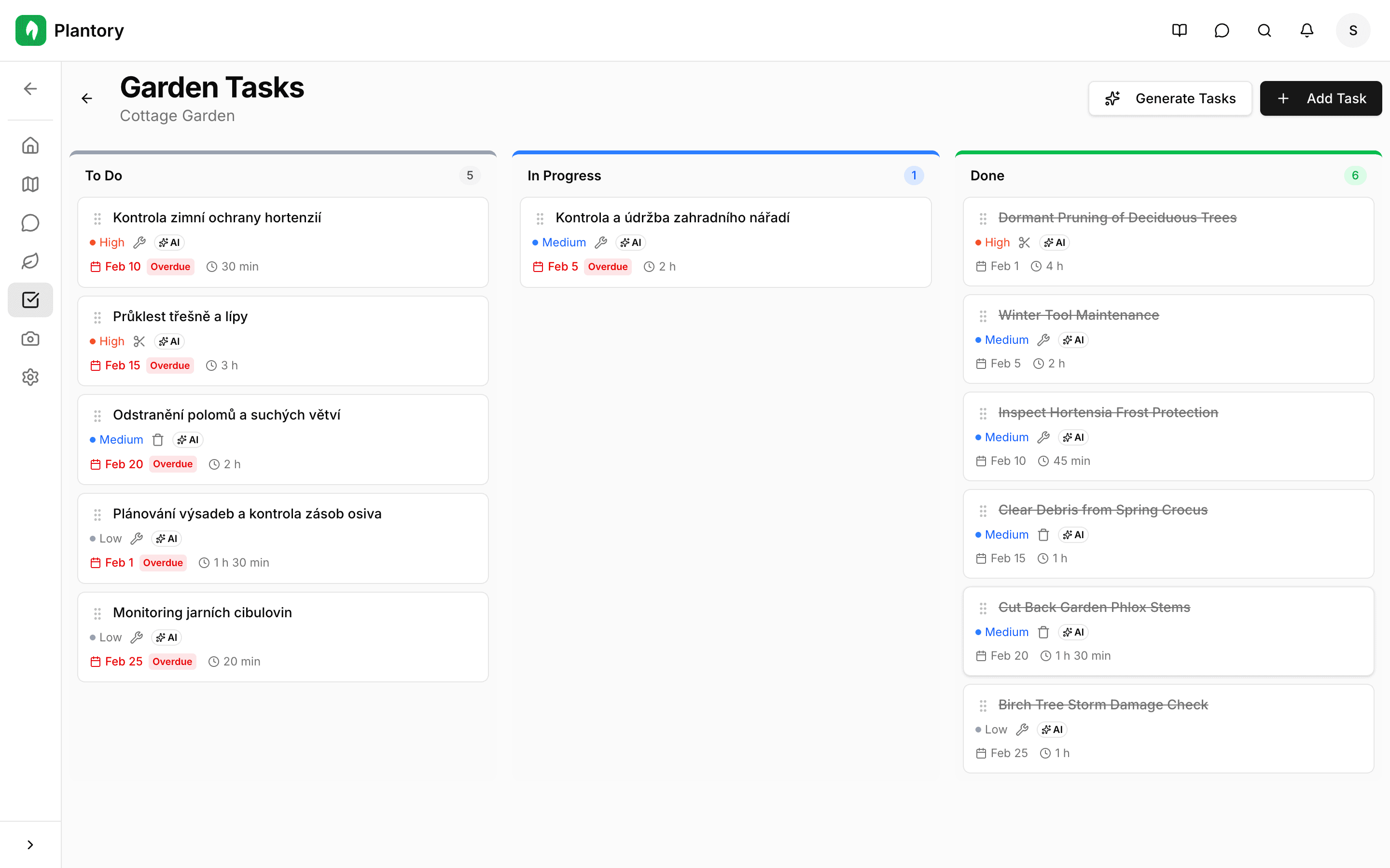 Kanban nástěnka s třemi sloupci